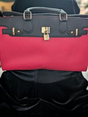 IMAM Women's Two-Tone Red and Black Structured Satchel Bag